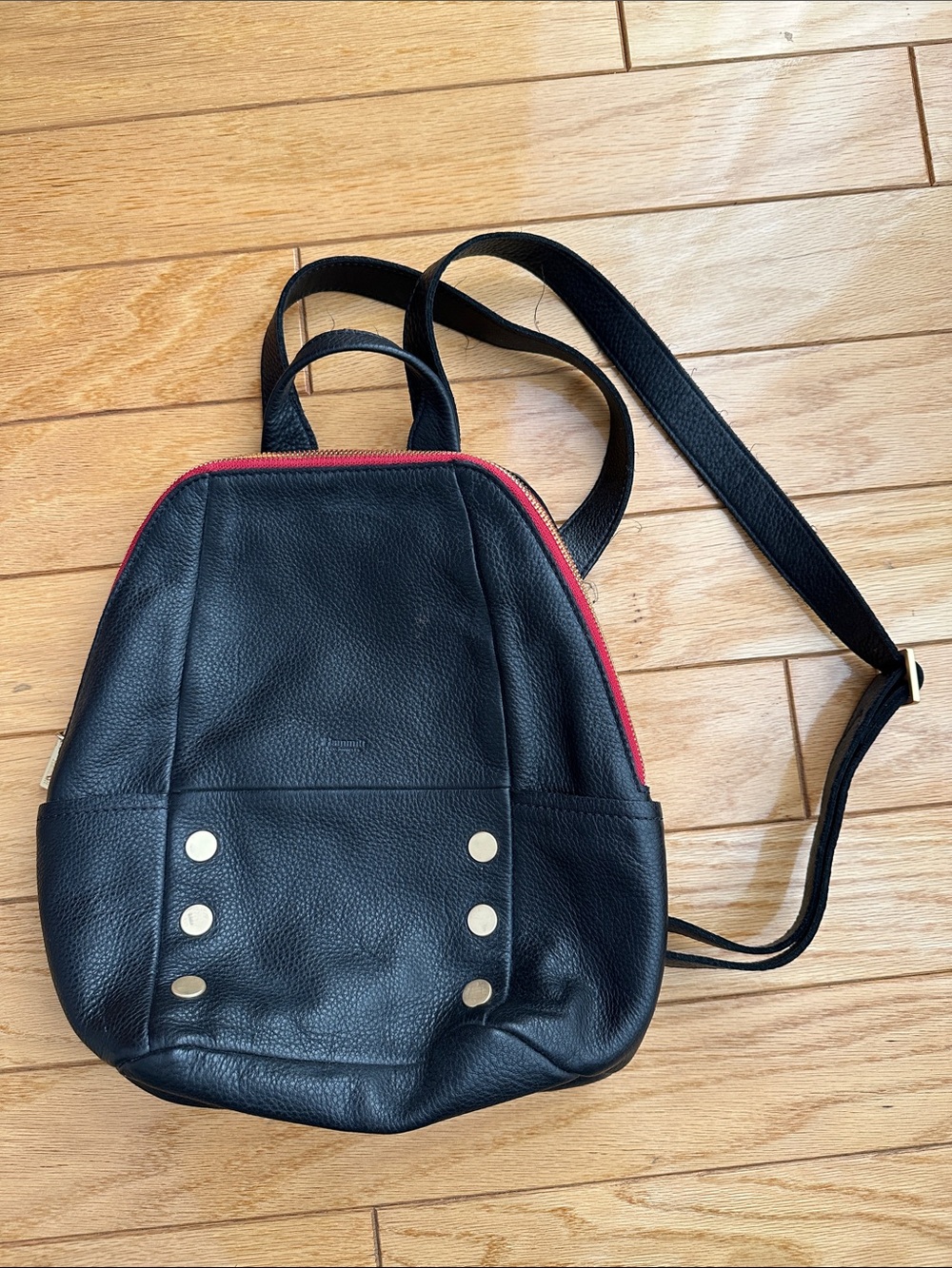 Hammitt Black Leather Small Backpack with Red Trim